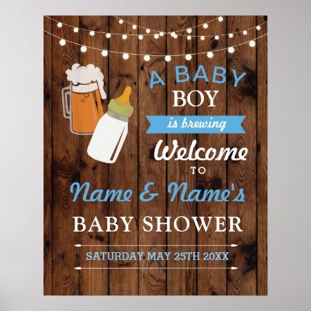 Welcome Baby Shower Poster Sign Beer Brewing Boy