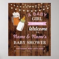 Welcome Baby Shower Poster Sign Beer Brewing Wood