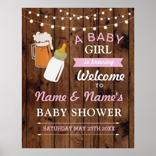 Welcome Baby Shower Poster Sign Beer Brewing Wood