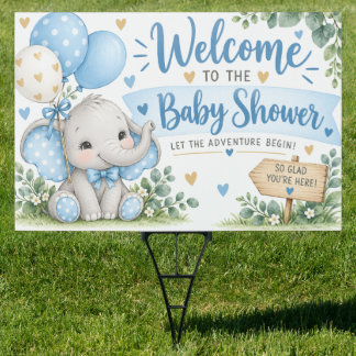 Welcome Baby Shower Sign Cute Watercolor Elephant