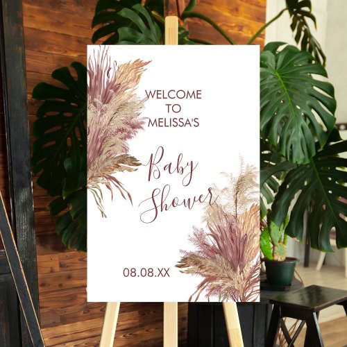 Welcome Baby Shower Sign Pampas Grass Mauve Pink
