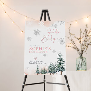 Welcome baby shower sign pink , winter wonderland