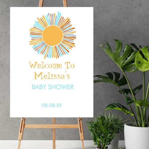 Welcome Baby Shower Sign Retro Boho Sun 