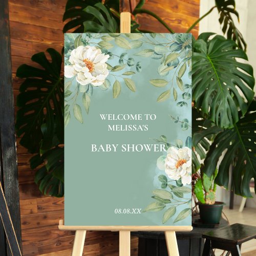 Welcome Baby Shower Sign Silver Sage Eucalyptus 