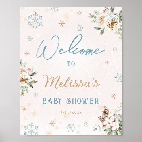 Welcome Baby Shower Winter Wonderland Snowflake Poster