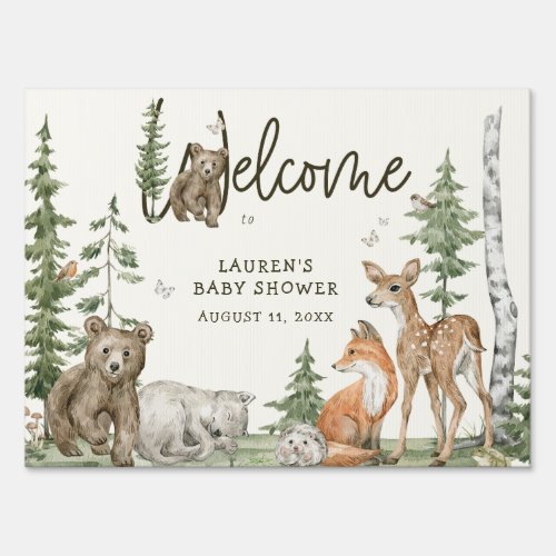 Welcome Baby Shower Woodland Animals Watercolor  Sign