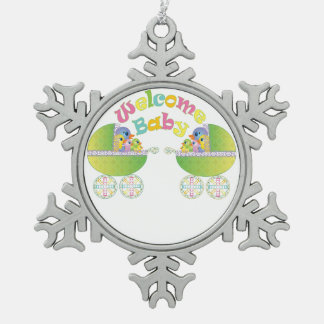 Welcome Baby Snowflake Pewter Christmas Ornament