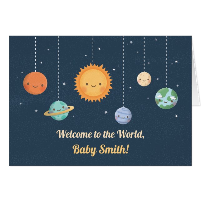 Welcome Baby to World Sun and Planets Space Cards (Front Horizontal)