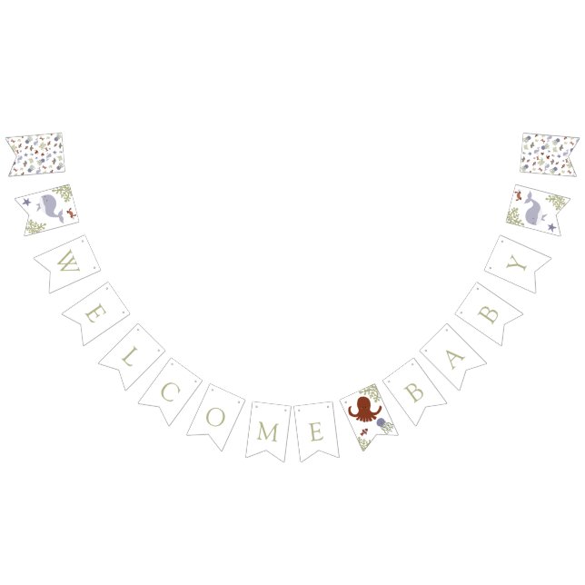Welcome Baby Under the Sea Baby Shower Earth Tones Bunting Flags (All)