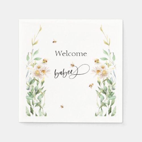 Welcome Baby Watercolor Floral Honeybee Napkins