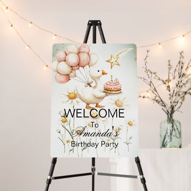 Welcome Baby White Goose Birthday Party Cute Foam Board (In Situ (Stand))