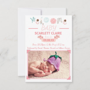 Welcome Baby with Photo - 3x5  Birth Announcement
