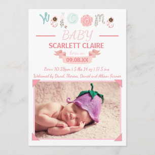 Welcome Baby with Photo - Birth Announcement