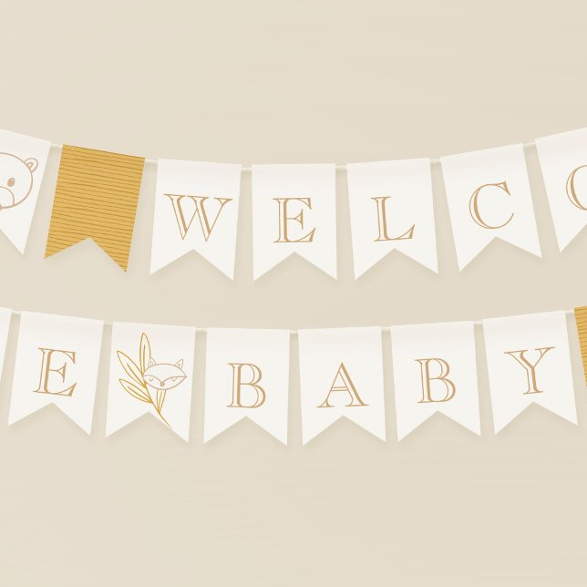 Welcome Baby Woodland Creatures Bunting Flags (Fairytale woodland creatures Baby Shower Welcome Baby bunting flags.)
