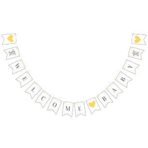 Welcome Baby Yellow Gray Elephant Shower Sprinkle Bunting Flags