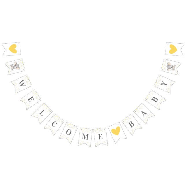 Welcome Baby Yellow Gray Elephant Shower Sprinkle Bunting Flags (All)
