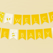 Welcome Baby Yellow Watercolor Bumble Bees Bunting Flags