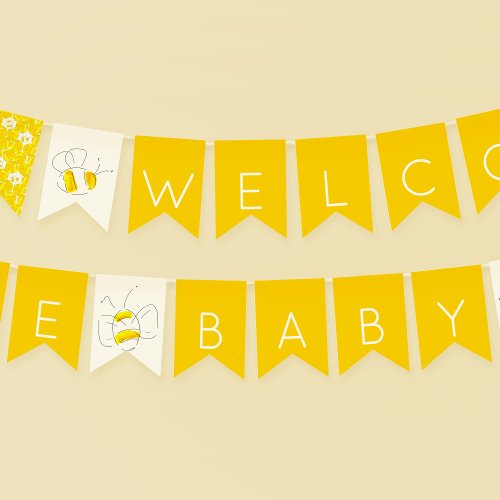 Welcome Baby Yellow Watercolor Bumble Bees Bunting Flags