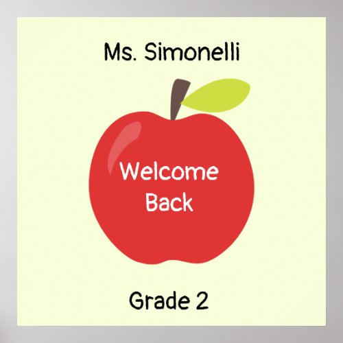 Welcome Back Apple with Teacher and Grade Poster