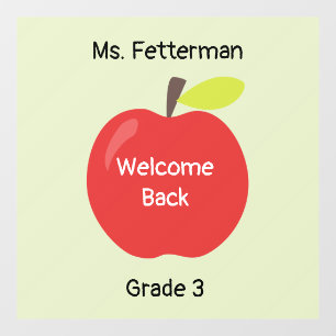 Welcome Back Apple with Teacher and Grade  Wall Decal