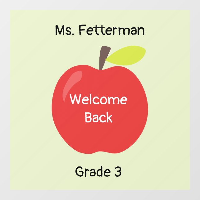 Welcome Back Apple with Teacher and Grade  Wall Decal (Front)