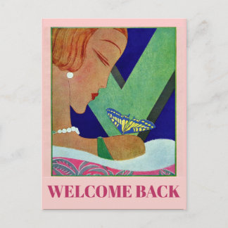 Welcome Back, Butterfly, Vintage Style Postcard
