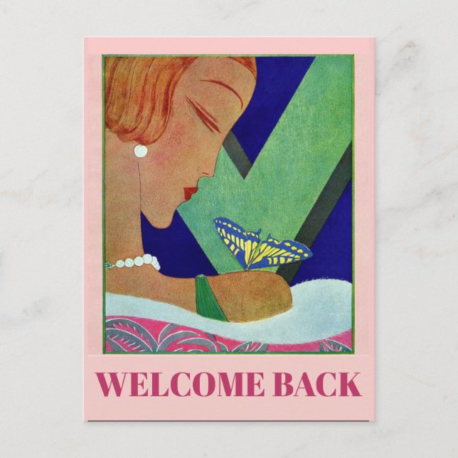 Welcome Back, Butterfly, Vintage Style Postcard (Front)