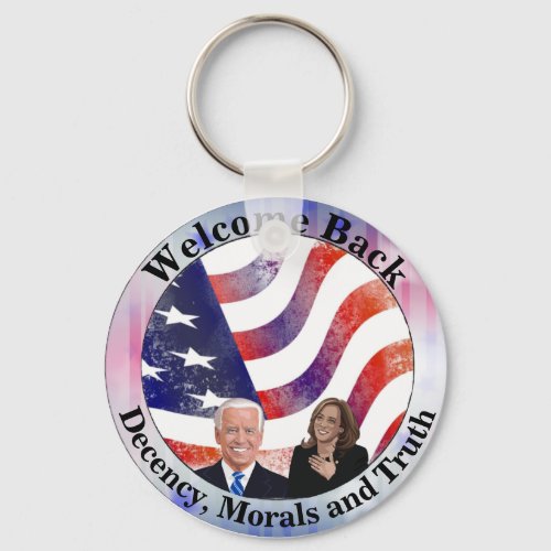 WELCOME BACK  Decency Morals and Truth Button Keychain