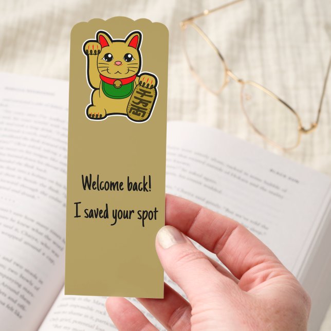 "Welcome Back" Gold Lucky Cat- Maneki Neko Bookmarks (Hand)