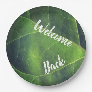 Welcome Back Green Leaf Photo Volunteer Employee Paper Plates