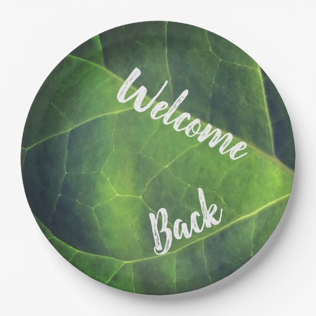 Welcome Back Green Leaf Photo Volunteer Employee Paper Plates (Front)