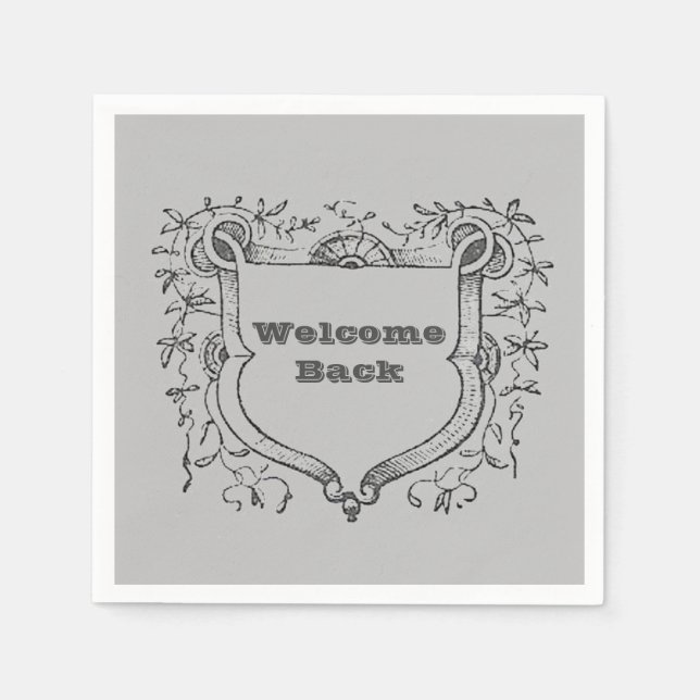 Welcome Back Medival Ornate Shield Employee Napkins (Front)