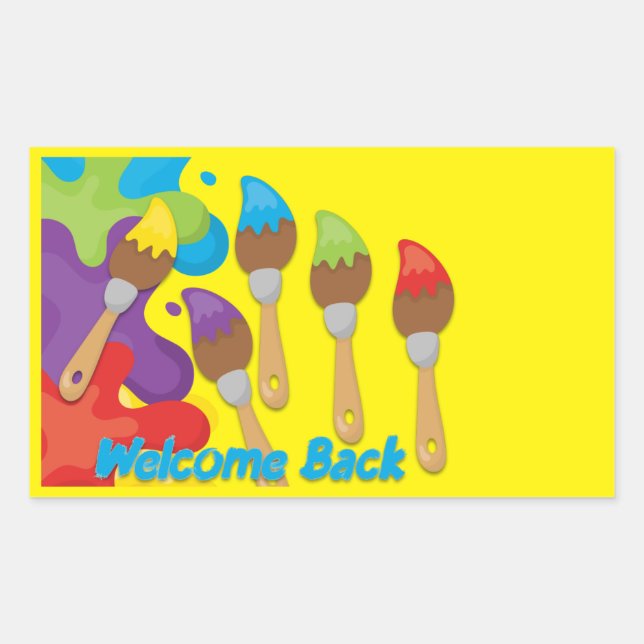 Welcome Back Paintbrushes Primary Colors Custom Rectangular Sticker (Front)