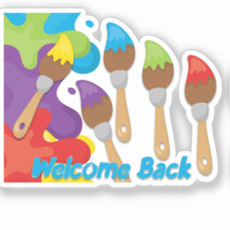 Welcome Back Paintbrushes Primary Colors Cutout Sticker