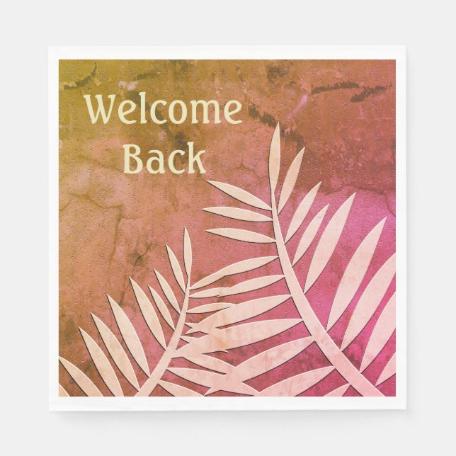 Welcome Back Pink Leaf Silhouette Pattern Marbled Napkins (Front)