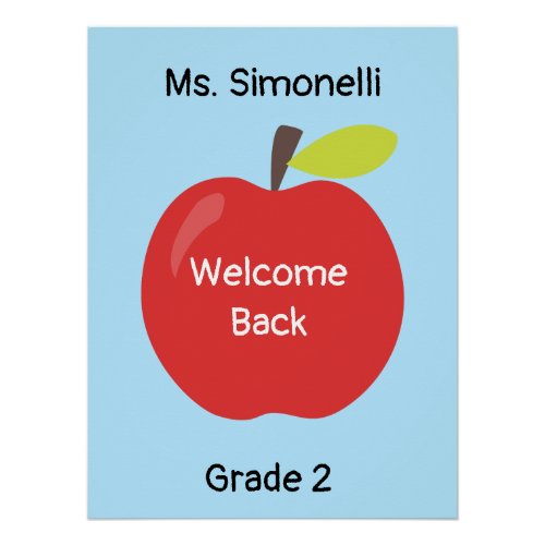 Welcome Back Red Apple with Teacher and Grade Poster