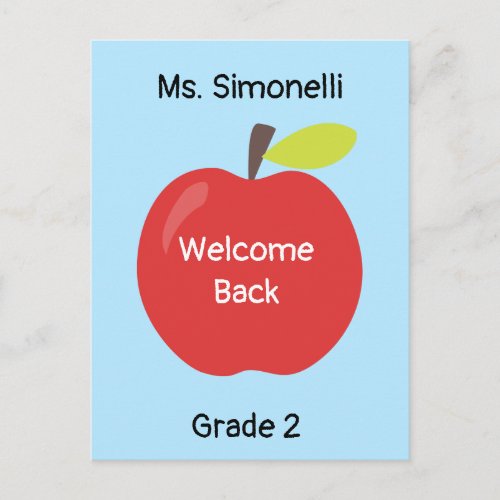 Welcome Back School Teacher Red Apple Postcard