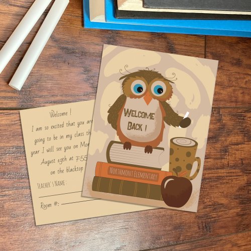 Welcome Back Teacher Owl Brown Postcard