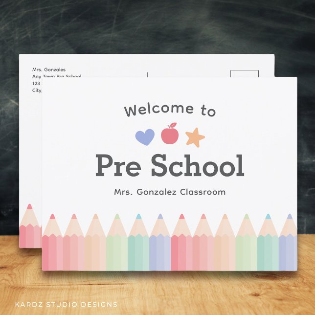 Welcome Back to Pre School Postcard Template (Add your name and school name. Your address and message on the back.)
