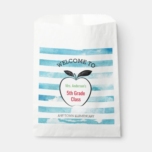 Welcome Back to School Apple  Watercolor Stripes Favor Bag