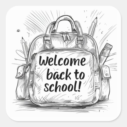 Welcome back to school backpack square sticker