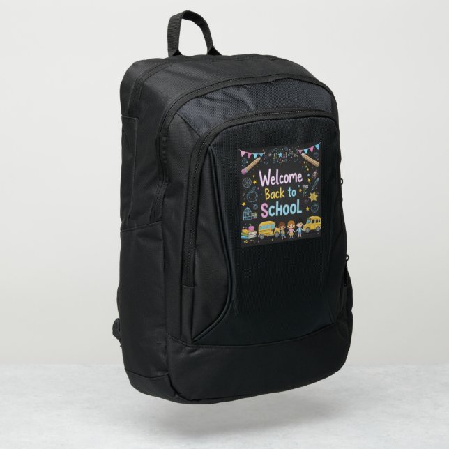 Welcome Back To School Black Port Authority® Backpack (Left Corner)