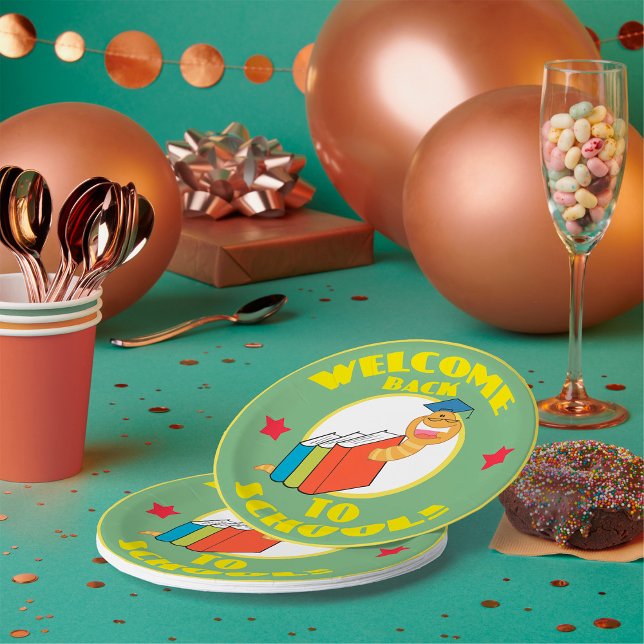 Welcome Back To School Bookworm Paper Plates (Creator Uploaded)