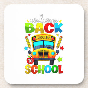 Welcome Back to School Bus 1st Day of School Teach Beverage Coaster