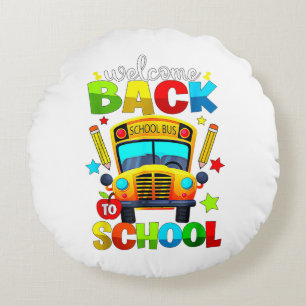 Welcome Back to School Bus 1st Day of School Teach Round Pillow