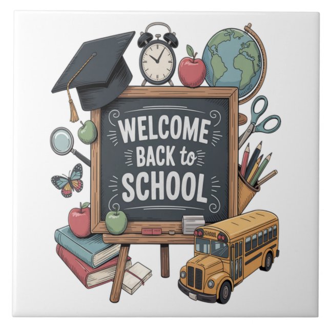 Welcome Back To School Ceramic Tile (Front)