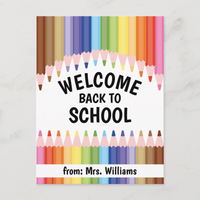 Welcome Back to School Colorful Pencils Teacher Postcard (Front)