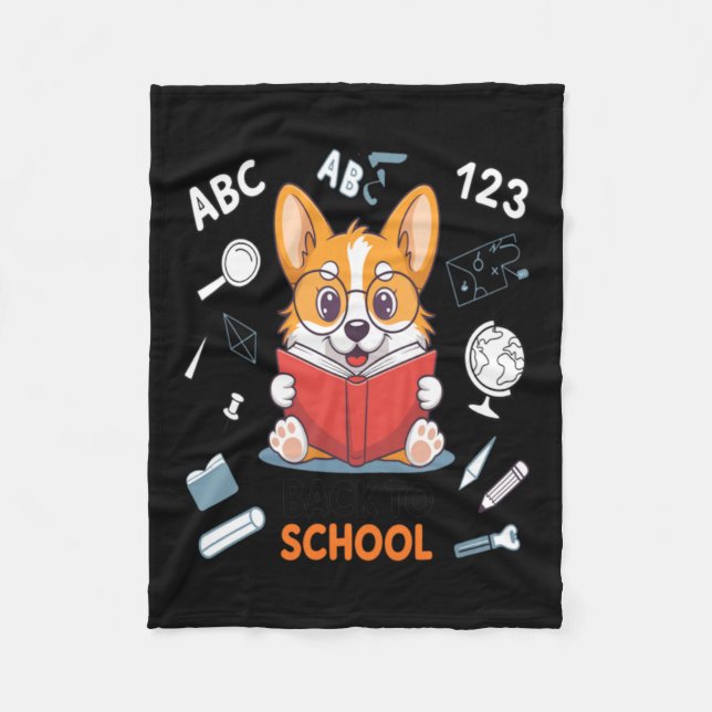 Welcome Back To School Corgi Fleece Blanket (Front)