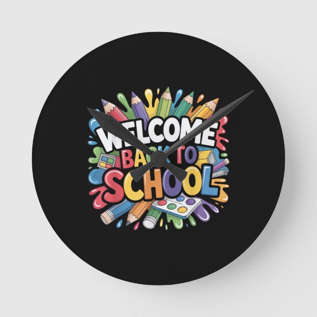 Welcome Back to School First Day of School Teacher Round Clock (Front)