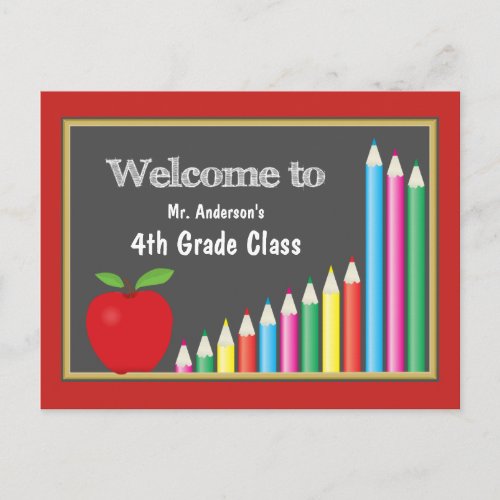 Welcome Back To School Fourth Grade  Colorful Postcard